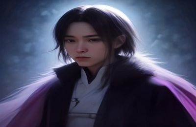 小舞武魂觉醒瞬间的战斗画面，紫色光效环绕全身，背景带有能量粒子飞散的动感效果